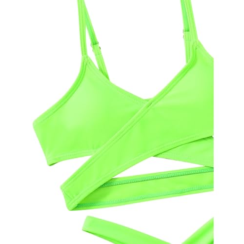 Girls Swimsuit Kids 2 Piece Bathing Suit Solid Sleeveless Crossover Tops Cut Out Bikini Set Summer Beach Swim Suits4