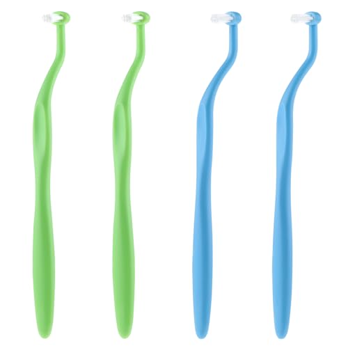 WLLHYF Paquete de 4 cepillos de dientes de ortodoncia pequeños y compactos para implantes dentales, aparatos ortopédicos y cuidado de limpieza de dientes (azul/verde)