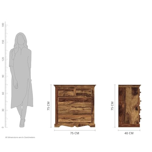 Image of Amazon Brand - Solimo Scintilla Solid Sheesham Wooden Chest of Drawers | Multipurpose Wodeen Cabinet for Bedroom Living Room Home and Office (Natural Finish, 5 Drawers)