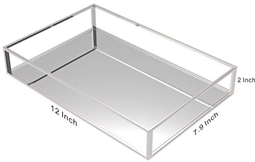 Clear Trays for Organizing,Silver Mirror Tray for Room Decor,Exquisite Perfume Tray,Makeup,Jewelry,Vanity,Dresser Top Perfume Organizer,Clear Rectangle Container and Storage Organizer for Bathroom