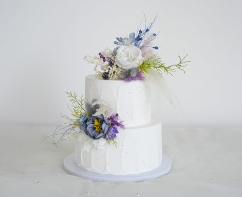 Set de dos cake toppers de boda con flores artificiales miniatura 1
