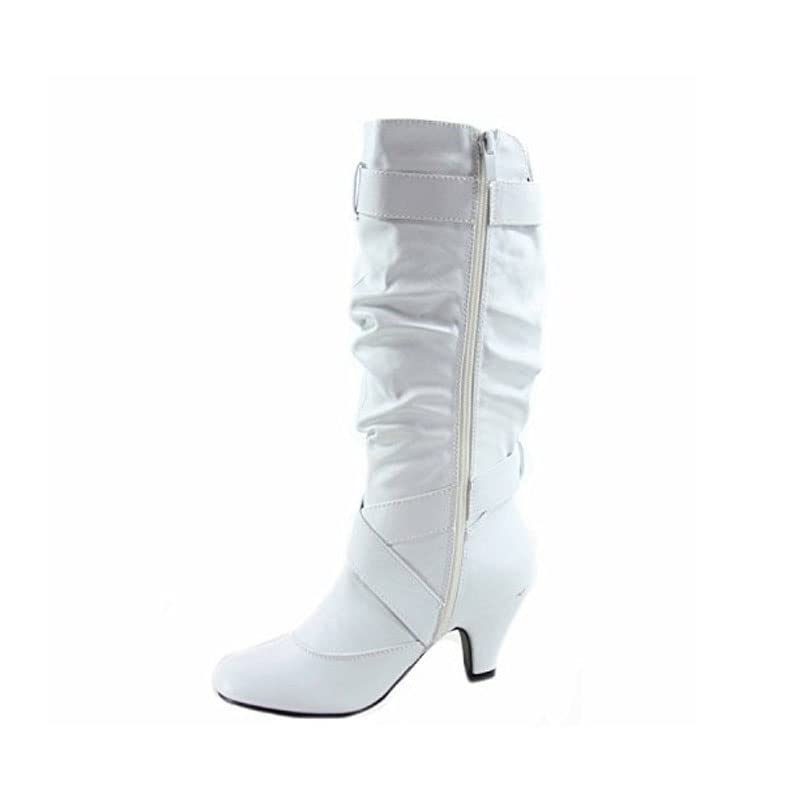 Women's Fashion Mid Knee High Heel Boots, Low Heel Zip Buckle Casual Mid Boots, Winter Warm Solid Color Wedding Boots4