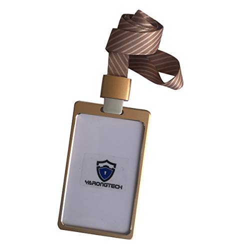 Porte-badge d'identité en alliage d'aluminium avec tour de cou amovible (rayé) doré -1pc Cover