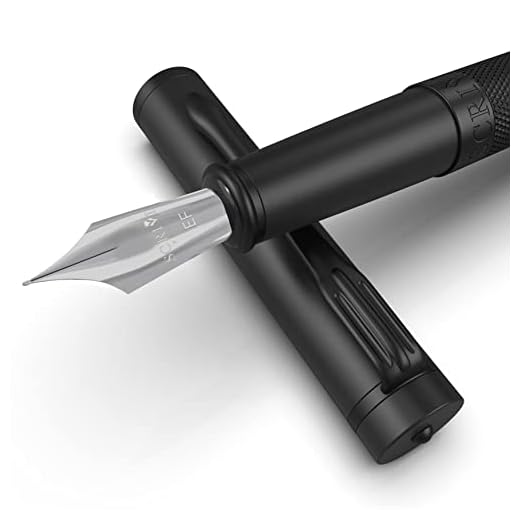 SCRIVI PENS Juego de pluma estilográfica [Extra Fina Punta], Colección Artistry; Obsequio Caso; 2 cartuchos de tinta, Convertidor de recarga de tinta, Caligrafía, Escritura fluida [Cromo Negro]