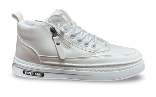 Image of High-Top Leather Sneakers, Lace-Up Casual Boots with Padded Collar, Herringbone Sole Pattern