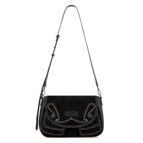 Wrangler Crossbody Bags for Women Western Y2K Purses Studded Faux-Suede Shoulder Handbag Everyday Bag with Adjustable Straps WG530-2003BK