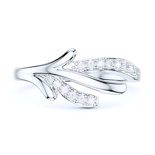 Sterling Silver Simulated Round Brilliant Cut Diamond or Genuine Moissanite Deer Reindeer Antler Style Promise Ring For Women2