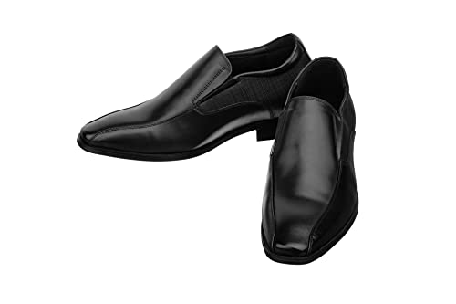 TOTO Men's Invisible Height Increasing Elevator Shoes - Black Leather Slip-on Formal Dress Loafers- 2.2 Inches Taller - Y6361 - Size 9.5 D(M) US4