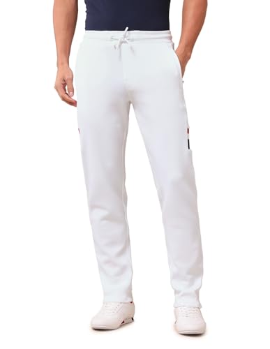 Image of U.S. Polo Assn. Men's White Solid Mid Rise Cotton Drawstring Slim Fit Flat Front Slit Pocket Track Pants