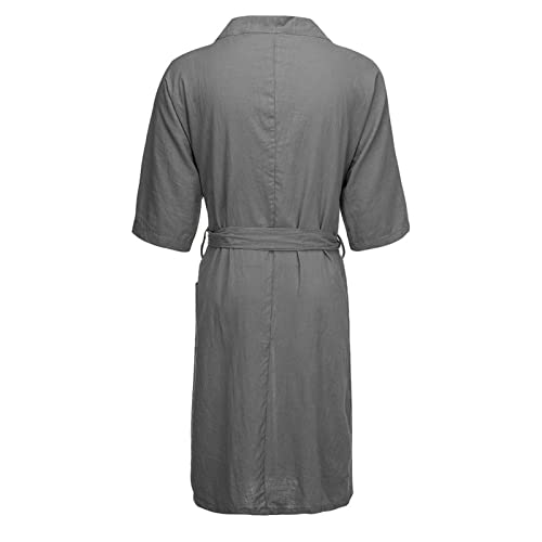 Soluo Men's Loose Kimono Robe Linen Woven Bathrobe Casual Clothing Pajamas V Neck Long Gown Nightgown Loungewear4