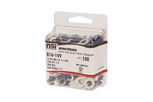 Terminal de anillo de vinilo 16-14 AWG y perno 1/4 para conexiones eléctricas 3