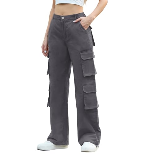 Lepunuo Womens Cargo Pants High Waisted Casual Pants Baggy Stretchy Wide Leg Y2k Streetwear with 8 Pockets4
