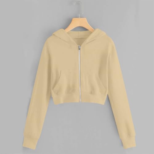 Hoodies for Teen Girls Cropped Long Sleeve Zip Up Jacket Pockets Workout Hooded Sweatshirt Y2K Crop Coats Clothes3