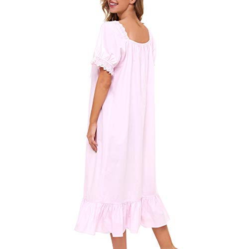 Image of Lu's Chic Women's Victorian Nightgown Cotton Sleepwear Long Loungewear Short Sleeve Vintage