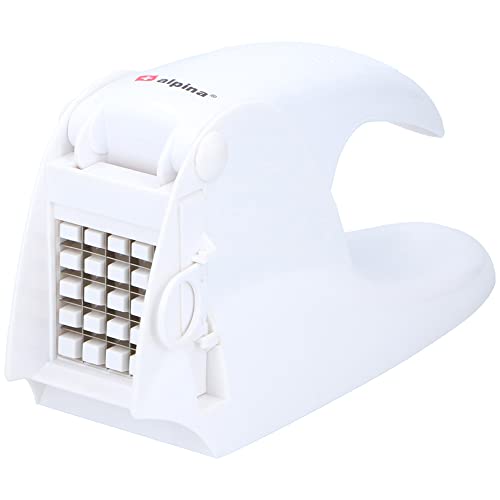 BAKAJI Tagliapatate per Patatine Stick, Taglia Patate Manuale Lame in Acciaio Inossidabile, Affettaverdure a Bastoncino con Leva a Mano, Griglia Rimovibile, Sminuzzapatate Bianco Impugnatura Comoda