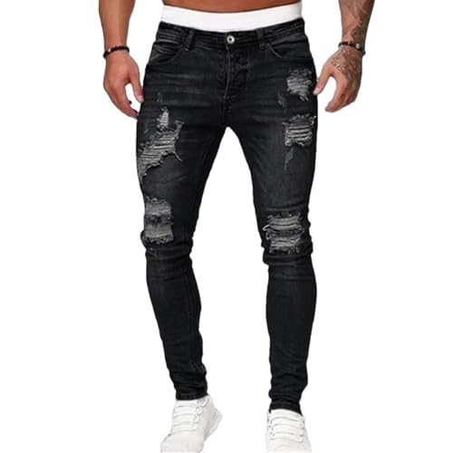 Men's Vintage Ripped Skinny Jeans Casual Motorcycle Stretch Straight Denim Pants