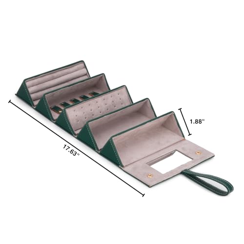 Image of Brouk & Co Leah 5 Eyewear & Jewelry Case - Pebbled Vegan Leather, Foldable Case, Snap Closure, Hanging Loop, Interior Mirror, 5 Compartments: Sunglasses and Jewelry (Green)