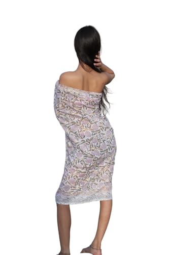 Cruise Wear Sarong | Artisan Beach Wrap Skirt Poolside Cover-Up | Lightweight Printed Sarongs Sun-Kissed Block Print Sarong | Boho Holiday Wrap