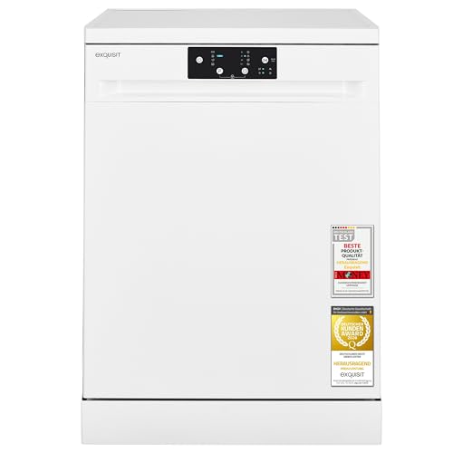 Exquisit Geschirrspüler | 14 Maßgedecke, Energieklasse D, 49 dB Geräusch |Startzeitverzögerung, Aquastop, Mehrfach Wasserschutz, höhenverstellbarer Oberkorb, Edelstahl-Bottich | GSP9114-450D weiss
