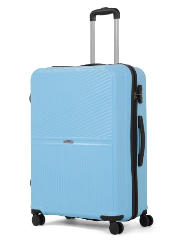 Image of Teakwood Large Size 8 Wheels Trolley Bag, Hard Cabin with Zipper Closure, Adjustable Push Button & Cross Side Strap, Number Lock System 360 Degree (Large, Powder Blue)