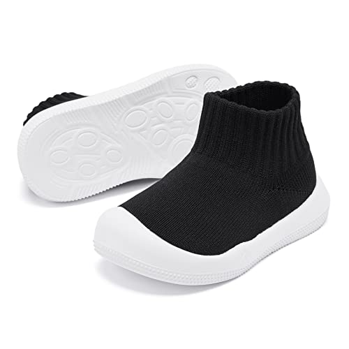 Baby Shoes Girls Boys Non Slip Baby Sock Shoes With Soft Rubber Sole Infant First Walking Sneaker Toddler Slipper Lightweight 12-18 Months Black #TOP4