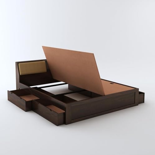 Image of STRATA FURNITURE Sheesham Wood King Size Bed with Drawer Storage Solid Wood Double Bed Palang | Wooden Bed for Bedroom Living Room Furniture (Walnut Finish)