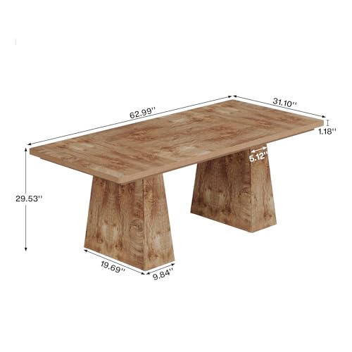 Image of Tribesigns 63-Inch Executive Desk, Large Office Computer Desk with Double Pedestal, Modern Simple Workstations Writing Table Conference Table Business Furniture for Home Office, Natural