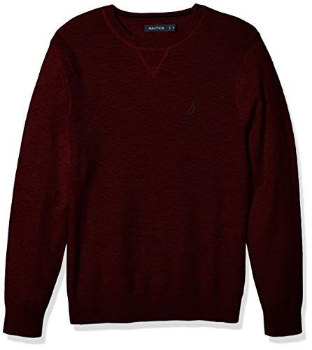 Nautica Men's Navtech Striped Crew Neck Sweater, Shipwreck Burgundy Heather, Small