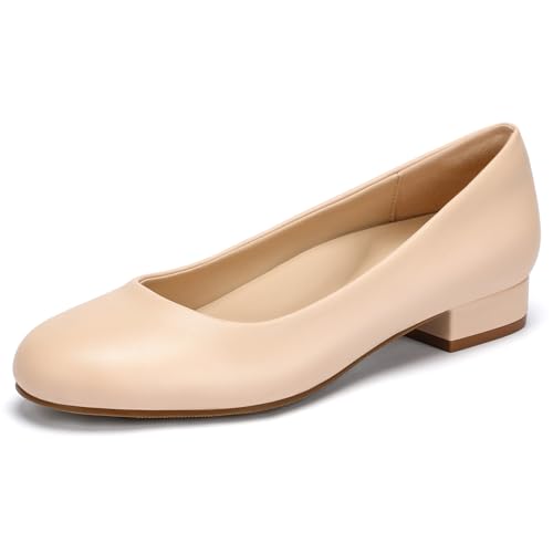 Arch Support Pumps Low Heel Dress Shoes for Women Round Closed Toe Business Casual Office Flight Attendant Shoes
