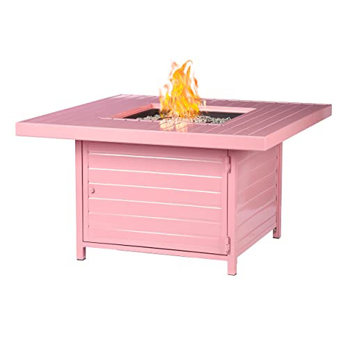 Image of Oakland Living Square 42 in. x 42 in. Aluminum Propane Pink Fire Pit Table with Glass Beads, Two Covers, Lid, 57,000 BTUs