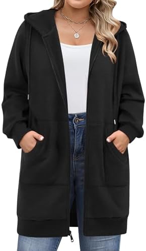 IN'VOLAND Women Plus Size Zip Up Hoodies Long Sleeve Tunic Sweats...