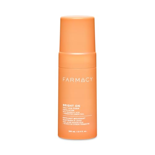 Farmacy Bright On AHA Face Exfoliator - Daily Micro-Exfoliating Foam Facial Exfoliant with Mandelic Acid - Refines Texture for a Brighter Smoother Complexion - Gentle + Hydrating Skin Care (100ml)