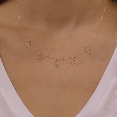 Gargantilla de oro con charms de universo para mujer