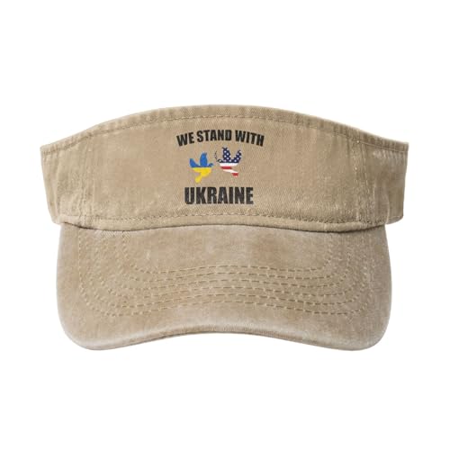 We Stand with Ukraine Peace Denim Sun Visor Hat for Women & Men Vintage Washed Cotton Sports Cap Stylish Fit-K6
