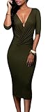 made2envy Splendid Two Way Bodycon 3/4 Sleeves Midi Dress (M, Olive) LC61204MO