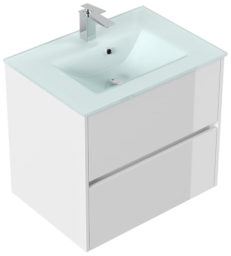 Magnolia Home Badmöbel Lina & Waschtisch 70cm 2 Greifraum SoftClose Auszüge Weiss Hochglanz