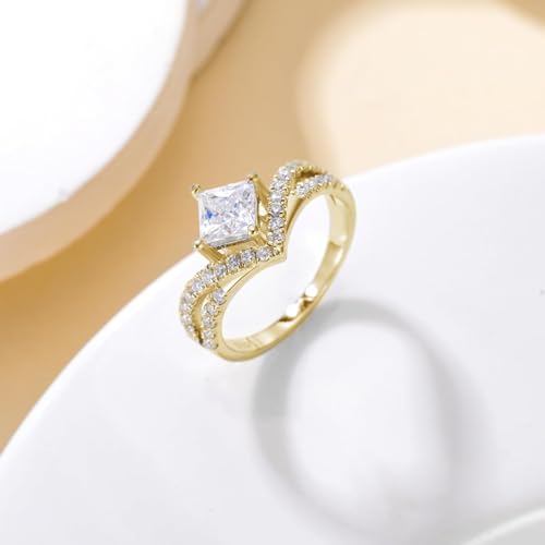 925 Sterling Silver/10K/14K/18K Solid Gold 1.7 Carat Princess Cutt Solitaire Moissanite Wedding Engagement Ring, Shank Wedding Ring for Women Size 4-143