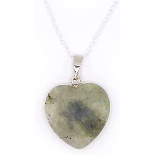 Pierretoiles - Collier avec Pendentif Cœur Minéral Poli, Chaîne Argent 925, Cadeau Femme Labradorite