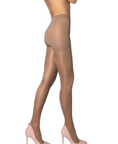 Image of MILA MARRUTTI Women's Dark Nude Slimming Tights for Women | Sheer Shaping Stockings Pantyhose | Skin Color Control Top Nylons - Tan, M