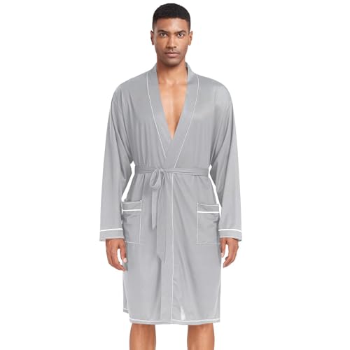 J JOYSAY Clean Mirror Gradient Mens Robe Lightweight Bathrobe With Pocket Long Sleeve kimono Sleepwear