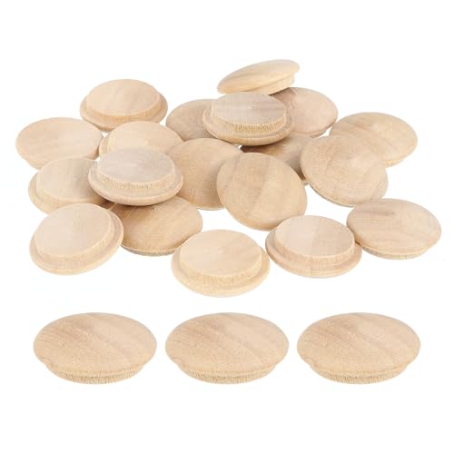 Image of uxcell 60Pcs Wood Button Plugs, 20mm /0.79 inch Hardwood Screw Hole Plug Mushroom Wooden Caps Buttons Wood Plug for Furniture Woodworking Craft Decor (25mm x 20mm)