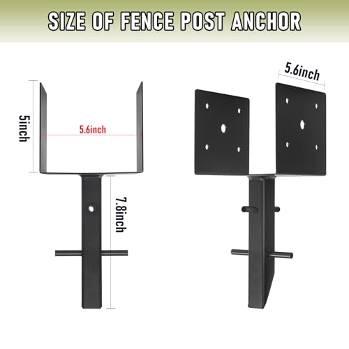 Nrspp 6x6 Concrete Post Anchor 4 Pcs (Inner Dia 5.6“x5.6“)U Shape Fence Post Holder Ground Spike Metal Black Powder Coated Post Base - Thumbnail 2