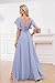 Bolodoo V Neck Fuchsia Bridesmaid Dresses Long for Women Side Slit Evening Gown Short Sleeve Formal Dress Size 12