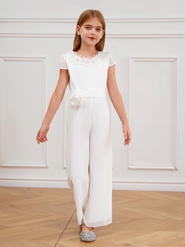 JEYPINMI Flower Girls Sequined Romper Dress Birthday Prom Formal Party Jumpsuit Wide Leg Pants Dancewear3