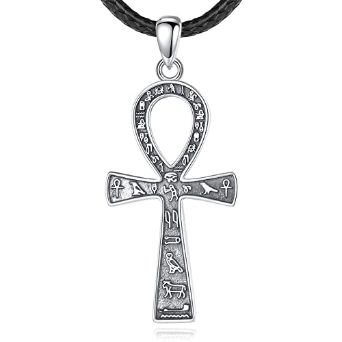 EUDORA Harmony Ball Collar Ankh Cruz para Mujer Hombre Plata de Ley 925, Amuleto Colgantes Egipto Ankh Cruz de la Vida Collares para Creyente Cristiano, Vintage Joyería Regalo para Mujer Hombre, 61CM