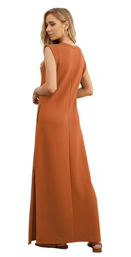 Image of GRECERELLE 2026 Women Year-Round Casual Round Neck Loose Split Wrinkle-Free Long Maxi Vacation Dress with Pockets (XXS-4XL)