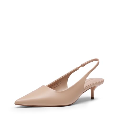DREAM PAIRS Women's Kitten Heels Slingback Low Closed Toe Comfortable Pumps Pointed Toe Wedding Party Elegant Dress Shoes,Size 9,Nude,SDPU25093W