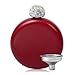 Petaca redonda para mujer, con tapa de diamante hecha a mano, de acero inoxidable 304 y embudo, adecuada para llevar alcohol, 150 ml, color rojo