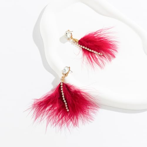 Boucles d'oreilles plume bohème rétro avec perles d'imitation pendantes