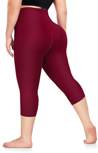 Image of FULLSOFT Plus Size Capri Leggings for Women- XL-4XL High Waist Tummy Control Stretchy Workout Yoga Pants Plus Capris